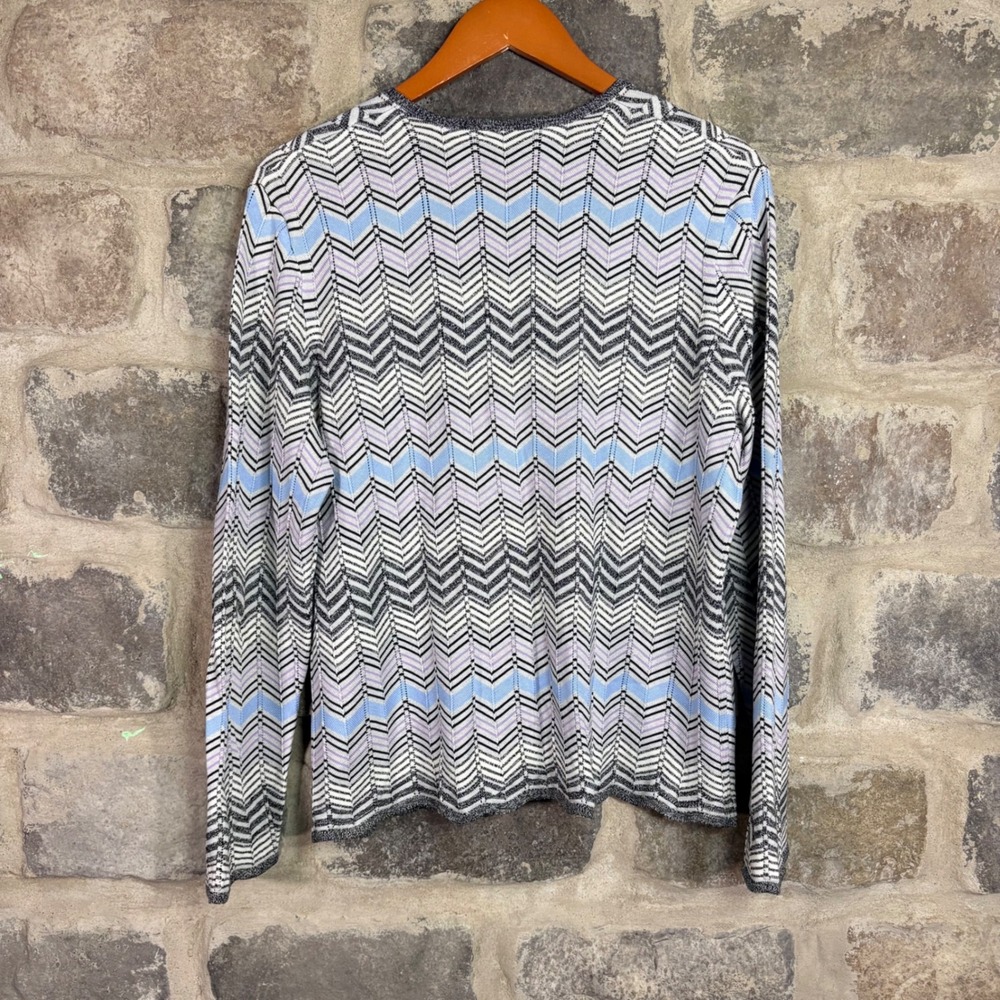 Pendleton Silk Cotton Chevron Zigzag Cardigan Sweater Blue Purple XL One Button - Picture 6 of 8